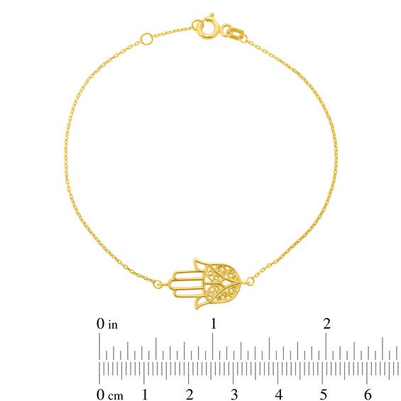 Sideways Diamond-Cut Hamsa Chain Bracelet in 14K Gold