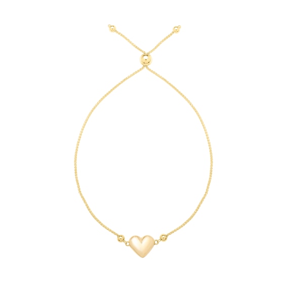 Puff Heart Bolo Bracelet in 14K Gold - 9"
