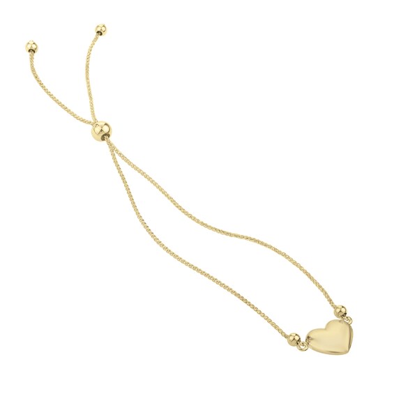 Puff Heart Bolo Bracelet in 14K Gold - 9"