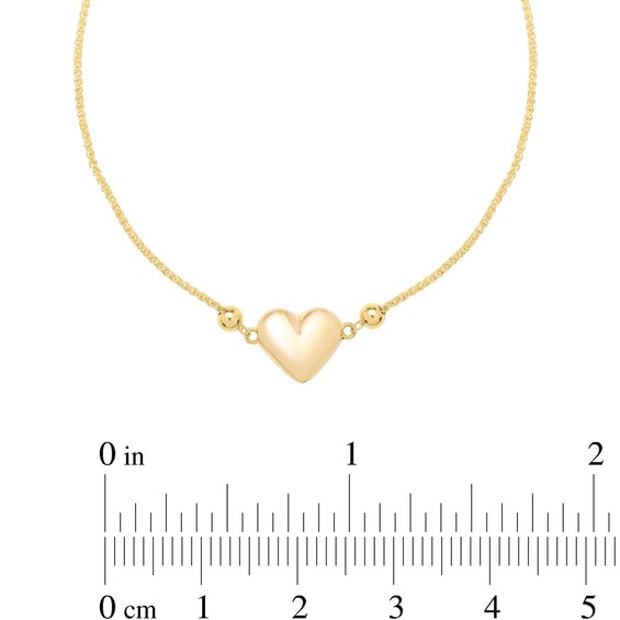 Puff Heart Bolo Bracelet in 14K Gold - 9"