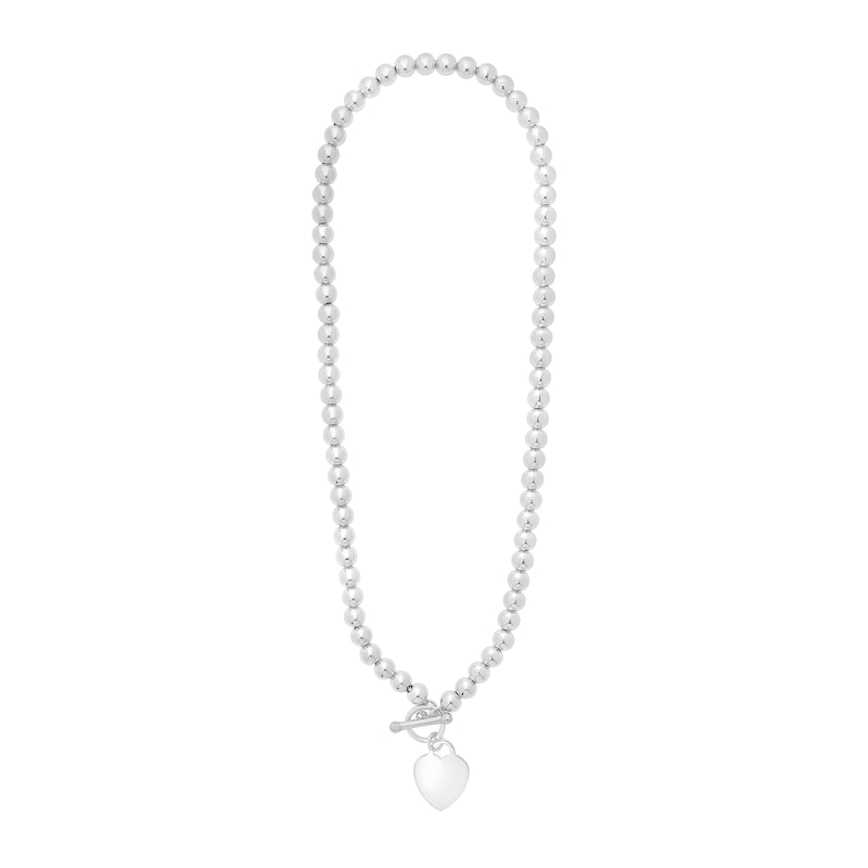 Main Image 1 of Heart Charm Toggle Bead Necklace in Sterling Silver