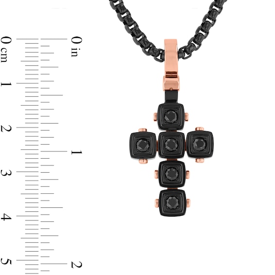 Black Spinel Cross Pendant in Solid Stainless Steel with Black and Rose Ion Plate - 24"