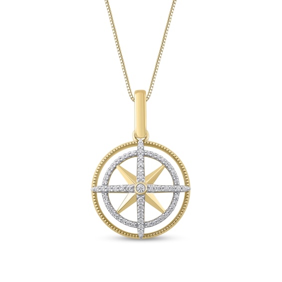 1/3 CT. T.w. Diamond Cross Compass Pendant in 10K Gold - 22"