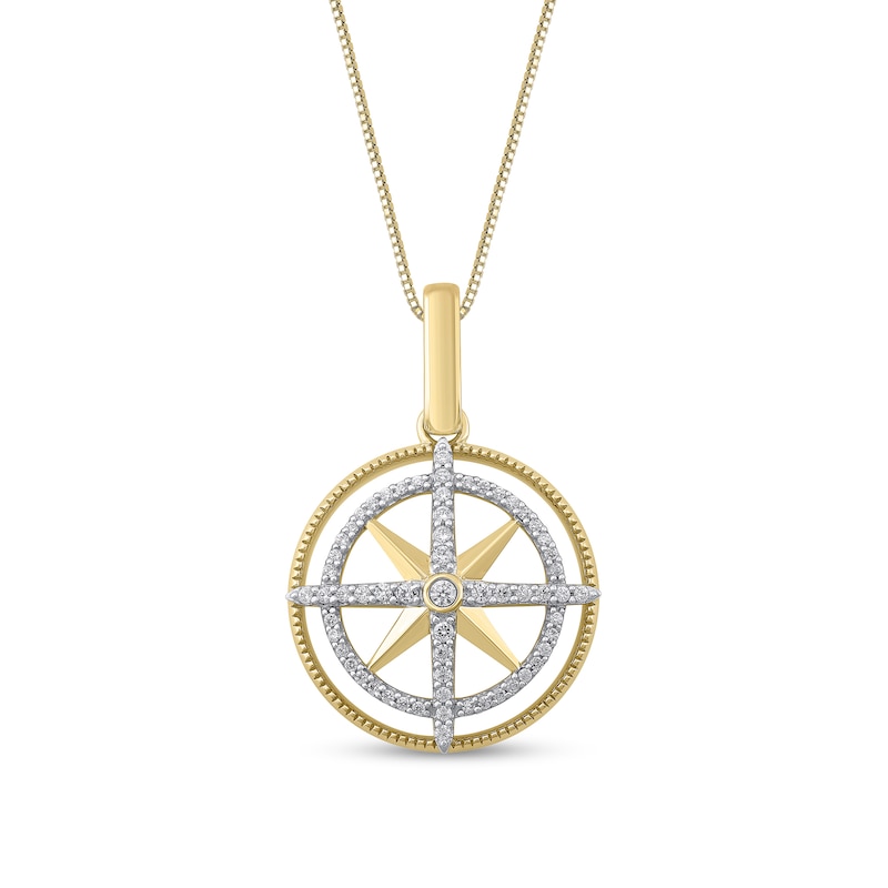 Main Image 1 of 1/3 CT. T.W. Diamond Cross Compass Pendant in 10K Gold - 22"