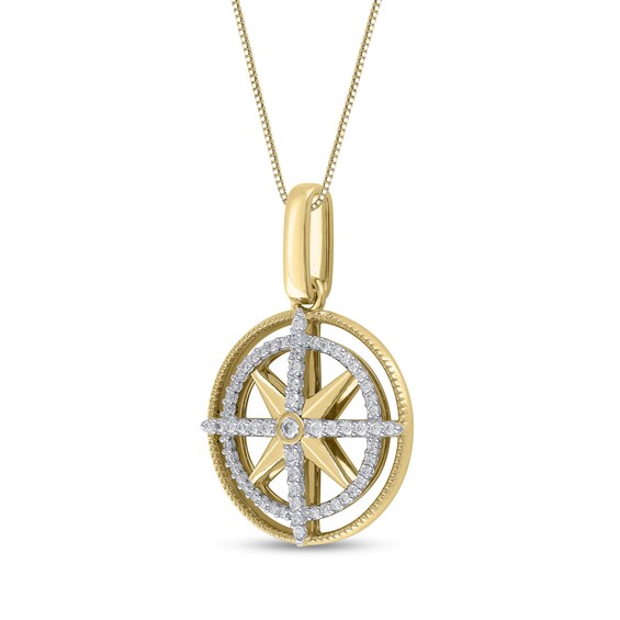 1/3 CT. T.w. Diamond Cross Compass Pendant in 10K Gold - 22"