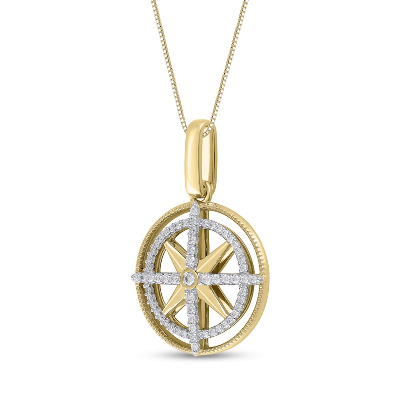 Main Image 2 of 1/3 CT. T.W. Diamond Cross Compass Pendant in 10K Gold - 22"