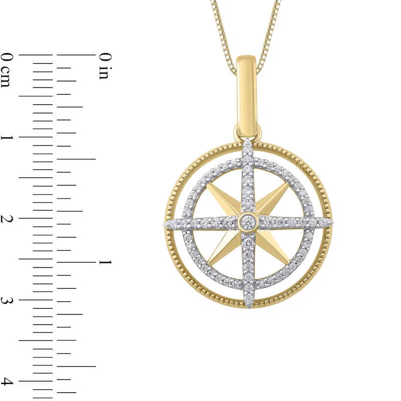 Main Image 3 of 1/3 CT. T.W. Diamond Cross Compass Pendant in 10K Gold - 22"