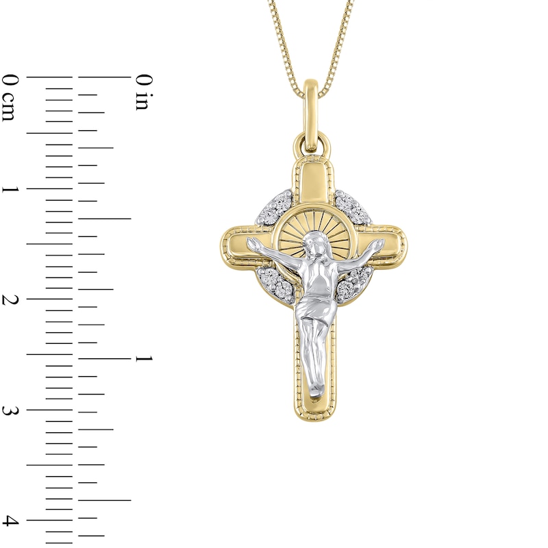 Main Image 3 of 1/8 CT. T.W. Diamond Crucifix Pendant in 10K Two-Tone Gold - 22"