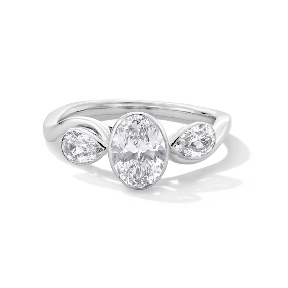 1-1/2 CT. T.w. Oval and Pear-Shaped Certified Lab-Grown Diamond Three Stone Engagement Ring in 14K White Gold (F/Vs2)