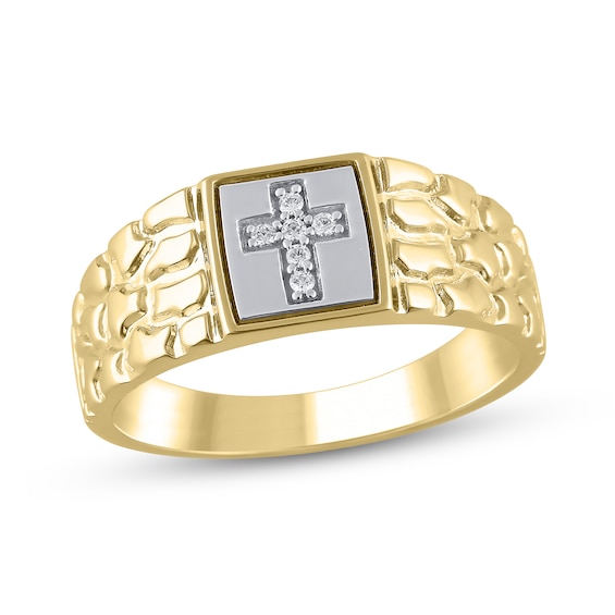 1/20 CT. T.w. Diamond Cross Cushion-Top Nugget Ring in 10K Gold