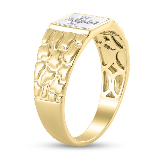 1/20 CT. T.w. Diamond Cross Cushion-Top Nugget Ring in 10K Gold