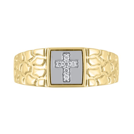 1/20 CT. T.w. Diamond Cross Cushion-Top Nugget Ring in 10K Gold