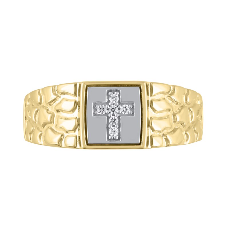 Main Image 3 of 1/20 CT. T.W. Diamond Cross Cushion-Top Nugget Ring in 10K Gold