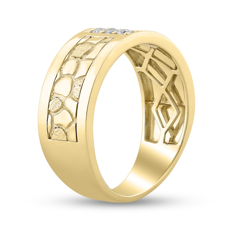 Main Image 2 of 1/10 CT. T.W. Diamond Three Stone Nugget Band in 10K Gold