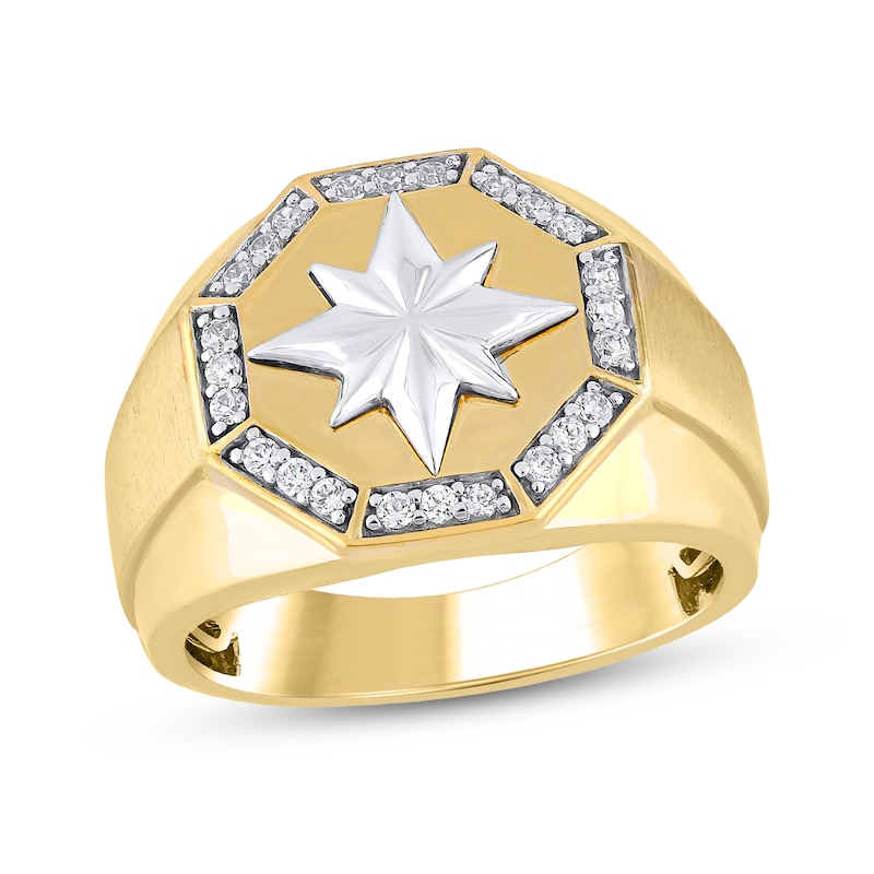 Main Image 1 of 1/4 CT. T.W. Diamond North Star Octagon-Top Ring in 10K Two-Tone Gold