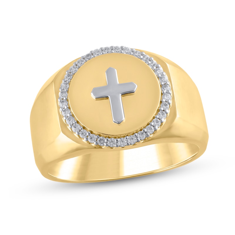 Main Image 1 of 1/4 CT. T.W. Diamond Frame Cross Ring in 10K Two-Tone Gold