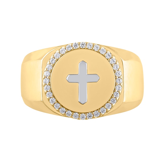 1/4 CT. T.w. Diamond Frame Cross Ring in 10K Two-Tone Gold