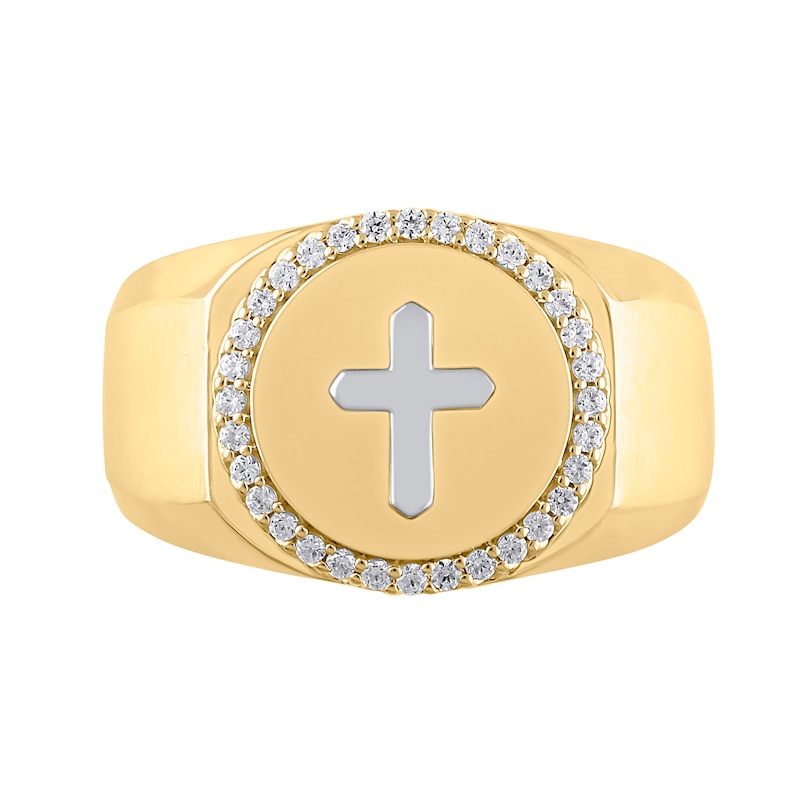 Main Image 3 of 1/4 CT. T.W. Diamond Frame Cross Ring in 10K Two-Tone Gold