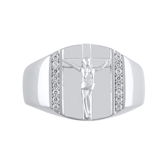 1/6 CT. T.w. Diamond Edge Rectangle-Top Crucifix Ring in 10K White Gold