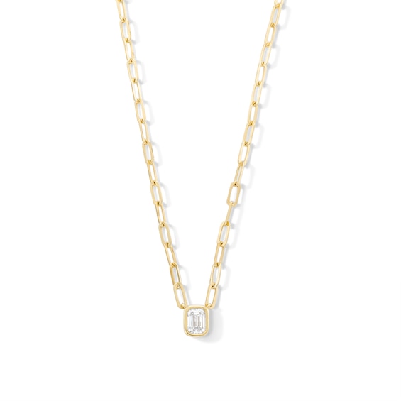 1/3 CT. Emerald-Cut Certified Lab-Grown Diamond Solitaire Necklace in Sterling Silver with 14K Gold Plate (F/Vs2)