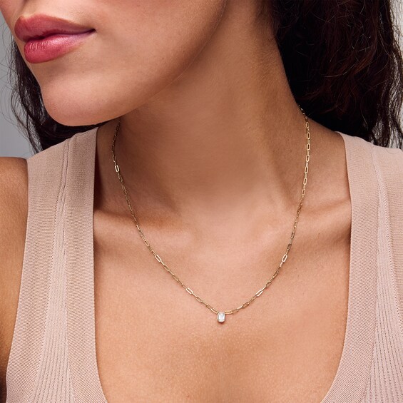 1/3 CT. Emerald-Cut Certified Lab-Grown Diamond Solitaire Necklace in Sterling Silver with 14K Gold Plate (F/Vs2)