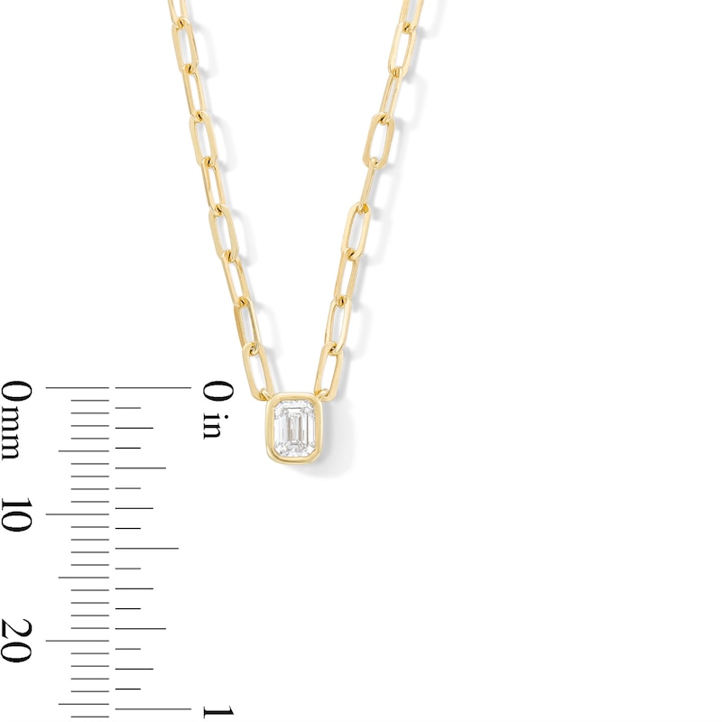 Main Image 3 of 1/3 CT. Emerald-Cut Certified Lab-Grown Diamond Solitaire Necklace in Sterling Silver with 14K Gold Plate (F/VS2)