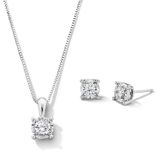 1 CT. T.w. Lab-Grown Diamond Miracle Solitaire Pendant and Stud Earrings Set in Sterling Silver