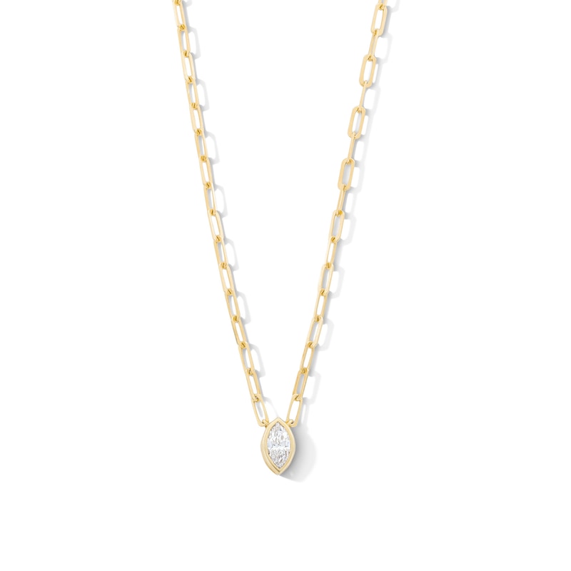 Main Image 1 of 1/3 CT. Marquise-Cut Certified Lab-Grown Diamond Solitaire Necklace in Sterling Silver with 14K Gold Plate (F/VS2)