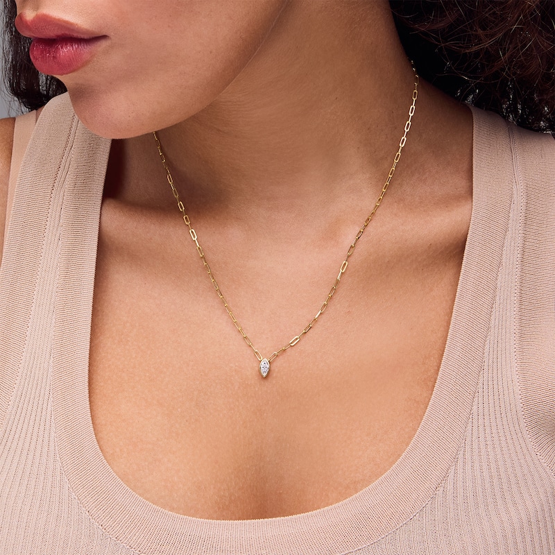 Main Image 2 of 1/3 CT. Marquise-Cut Certified Lab-Grown Diamond Solitaire Necklace in Sterling Silver with 14K Gold Plate (F/VS2)