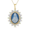 Thumbnail Image 1 of Oval Cameo, Lab-Created Opal and White Lab-Created Sapphire Virgin Mary Pendant in Sterling Silver with 24K Gold Plate
