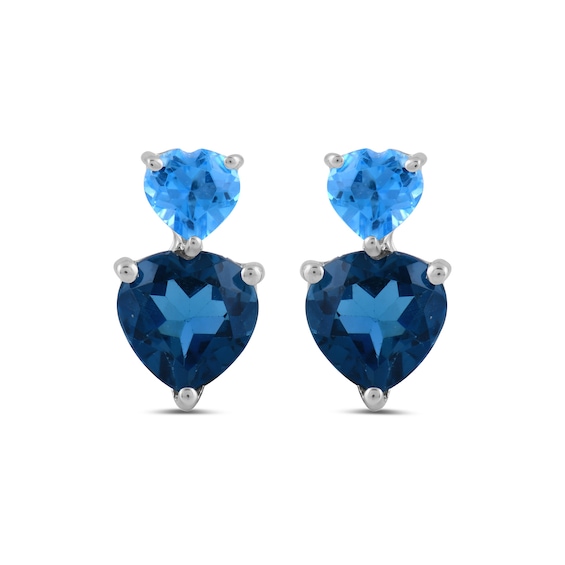 London and Swiss Blue Topaz Double Heart Drop Earrings in Sterling Silver