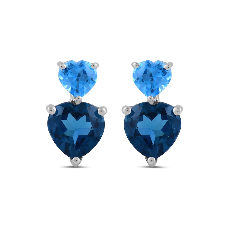 Main Image 1 of London and Swiss Blue Topaz Double Heart Drop Earrings in Sterling Silver