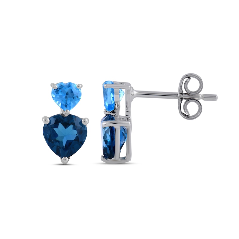 Main Image 2 of London and Swiss Blue Topaz Double Heart Drop Earrings in Sterling Silver