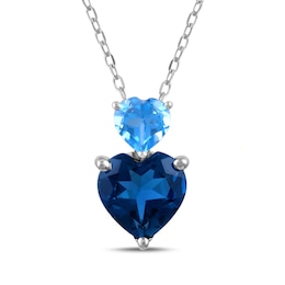 London and Swiss Blue Topaz Double Heart Drop Pendant in Sterling Silver