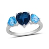 Thumbnail Image 1 of Heart-Shaped London and Swiss Blue Topaz with White Lab-Created Sapphire Three Stone Ring in Sterling Silver
