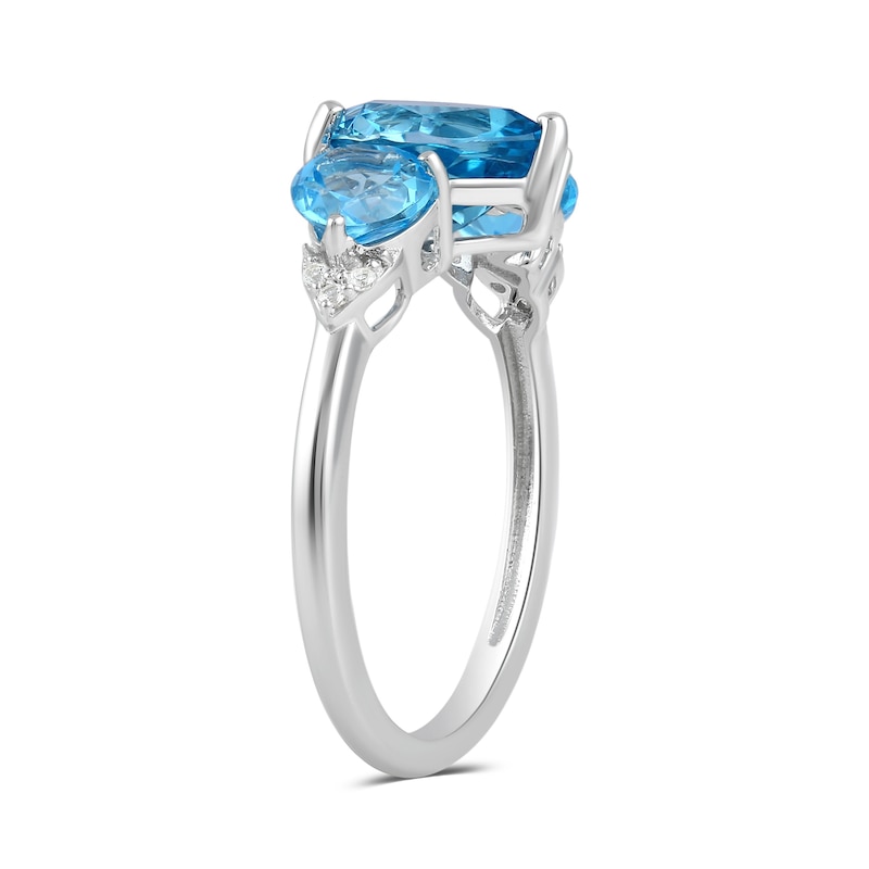 Main Image 2 of Heart-Shaped London and Swiss Blue Topaz with White Lab-Created Sapphire Three Stone Ring in Sterling Silver