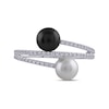 Thumbnail Image 1 of Button Black and White Freshwater Cultured Pearl with White Lab-Created Sapphire Bypass Ring in Sterling Silver
