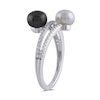 Thumbnail Image 2 of Button Black and White Freshwater Cultured Pearl with White Lab-Created Sapphire Bypass Ring in Sterling Silver