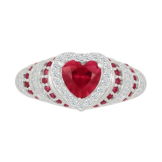 6.0mm Heart-Shaped Lab-Created Ruby and White Lab-Created Sapphire Ring in Sterling Silver