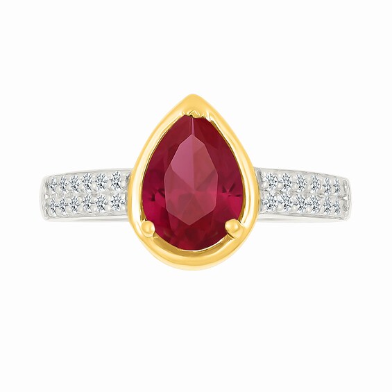 Pear-Shaped Lab-Created Ruby and White Lab-Created Sapphire Ring in Sterling Silver and 10K Gold