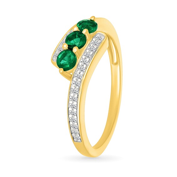 Lab-Created Emerald and 1/6 CT. T.w. Diamond Three Stone Bypass Ring in 10K Gold