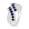 Thumbnail Image 2 of Blue and White Lab-Created Sapphire Multi-Row Ring in Sterling Silver