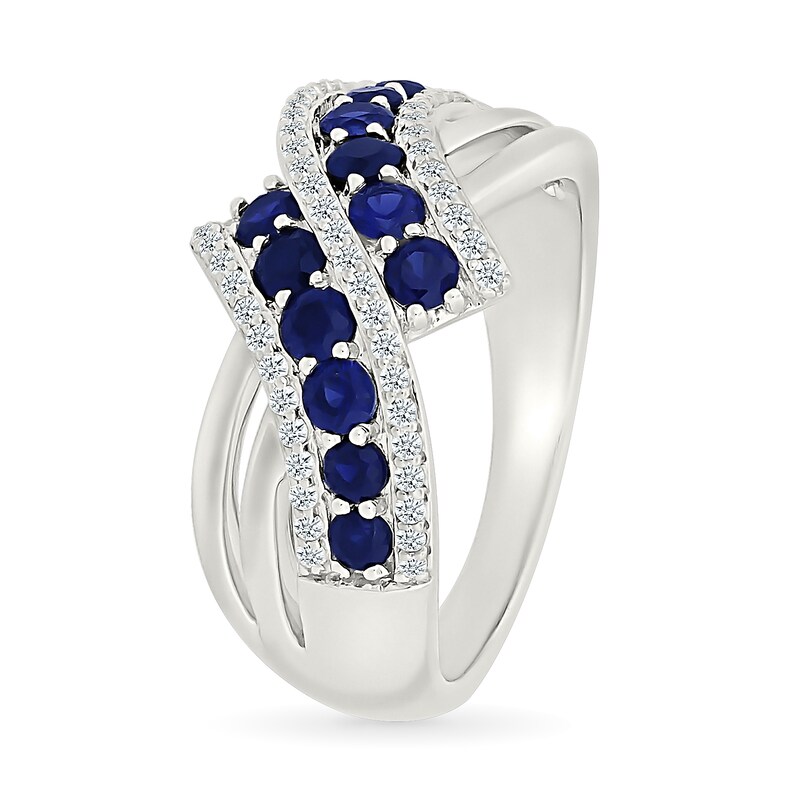 Main Image 2 of Blue and White Lab-Created Sapphire Multi-Row Ring in Sterling Silver