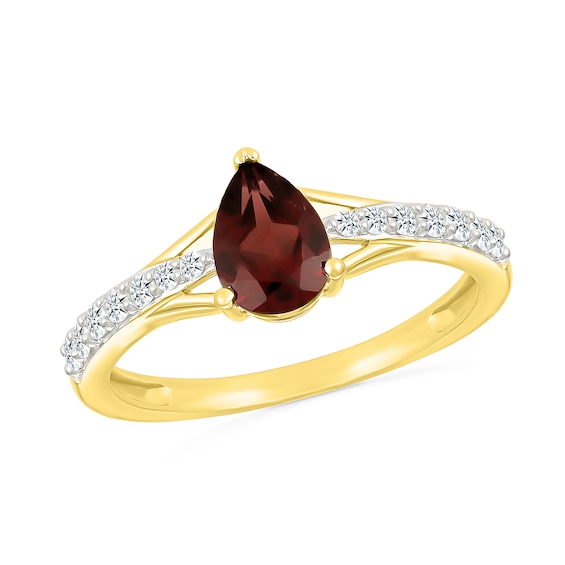 Pear-Shaped Garnet and White Lab-Created Sapphire Ring in 10K Gold