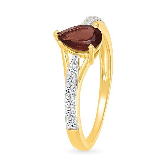 Pear-Shaped Garnet and White Lab-Created Sapphire Ring in 10K Gold