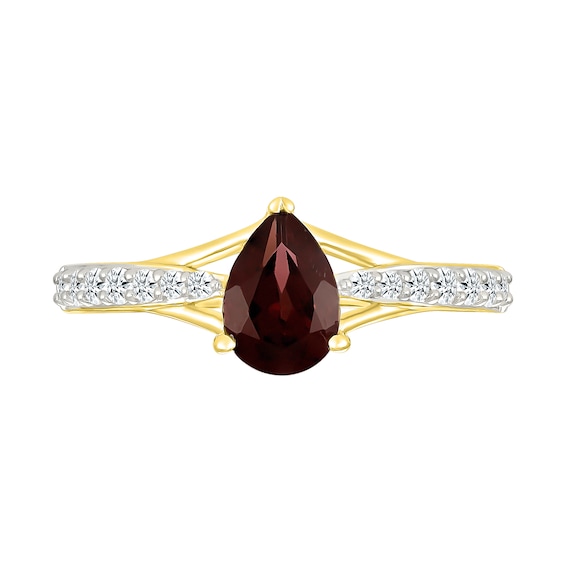 Pear-Shaped Garnet and White Lab-Created Sapphire Ring in 10K Gold