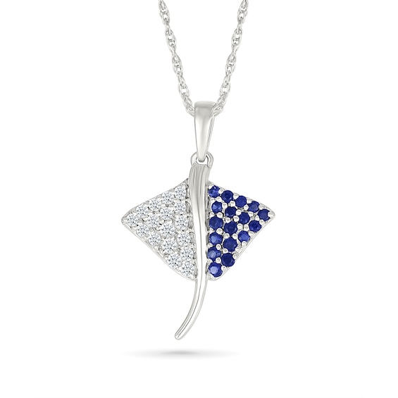 Blue and White Lab-Created Sapphire Stingray Pendant in Sterling Silver