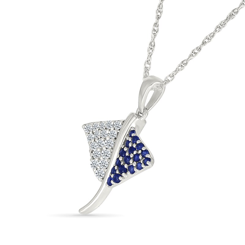Main Image 2 of Blue and White Lab-Created Sapphire Stingray Pendant in Sterling Silver