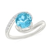 Thumbnail Image 1 of 8.0mm Swiss Blue Topaz and White Lab-Created Sapphire Bypass Ring in Sterling Silver