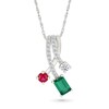 Thumbnail Image 1 of Emerald-Cut Lab-Created Emerald, Lab-Created Ruby, and White Lab-Created Sapphire Pendant in Sterling Silver